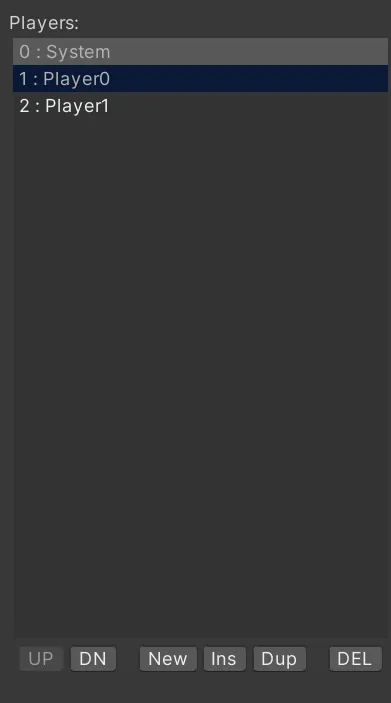 Rewired player list with System, Player0 and Player1.