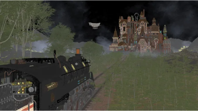 The train scene in Unlit view mode.
