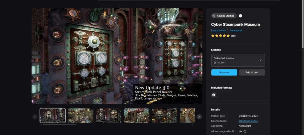Fab listing page for the Cyber Steampunk Museum environment pack.